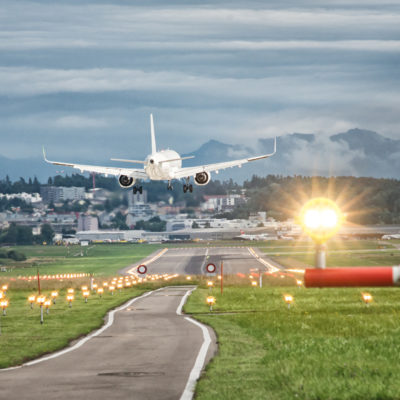 Airplane landing at Zurich airport Switzerland